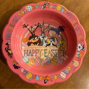 Looney Tunes Happy Easter Pink Serving Bowl. 1996 Warner Brothers. Made in USA
